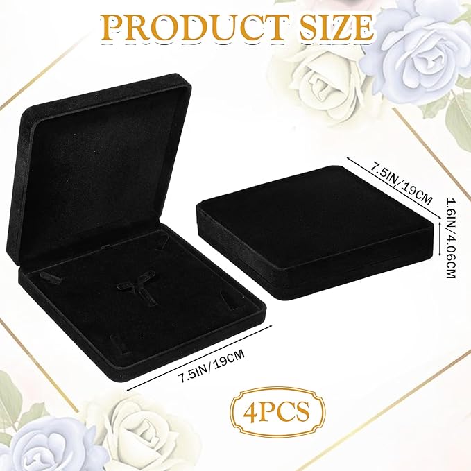 4 Pcs Velvet Jewelry Set Box Jewelry Gift Boxes Earring Ring Bracelet Necklace Gift Box Empty Jewelry Boxes Jewelry Storage Case Jewelry Storage Holder for Wedding Travel (Black)