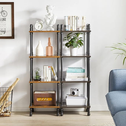 IBUYKE Industrial Pipe Ladder Shelf,4-Tier Vintage Style Book Shelf,Free Standing Units,Display Rack and Storage Organizer for Living Room,Bedroom,Kitchen,Rustic Brown UTMJ404H