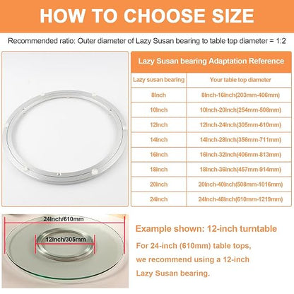 TamBee 24 Inch Lazy Susan Hardware Turntable Bearing 380 LBS Load Capacity Heavy Duty Lazy Susan Parts Kit Rotating Ring Mechanism for Dining Tables, DIY Projects(Base Only)