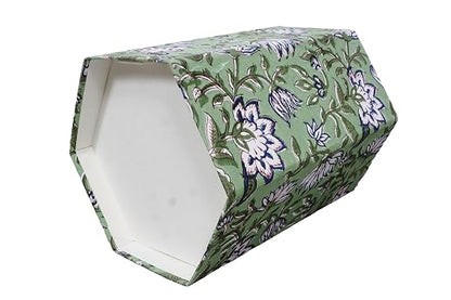 3.3 Gallon Cotton Hand Block Printed Paper Waste Basket |Small Decorative Trash Can for Housewarming Gifts in Living Room, Bedroom, Bathroom | Eco-Friendly, Plastic-Free (1, L Green Blue FLOWAR)
