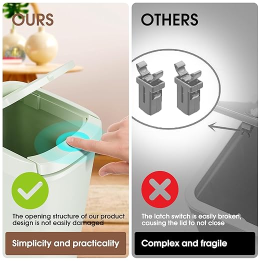 CEROELDA 3 Pack Bathroom Trash Can with Lid, 10L/2.6 Gal Small Garbage Can with Press Top Lid, Slim Plastic Waste Basket for Toilet, Office, Bedroom (Green)