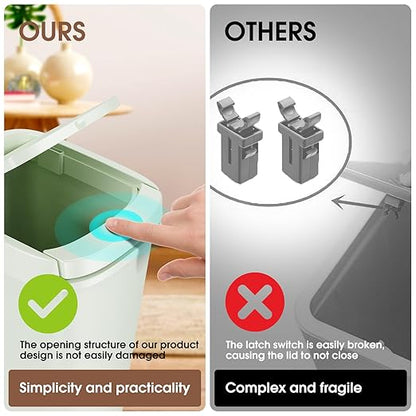 CEROELDA 3 Pack Bathroom Trash Can with Lid, 10L/2.6 Gal Small Garbage Can with Press Top Lid, Slim Plastic Waste Basket for Toilet, Office, Bedroom (Green)
