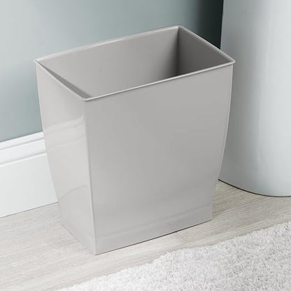 iDesign Small Plastic Bathroom Trash Can, Slim Rectangle Garbage Bin for Bedroom, Office, Dorm, Gray