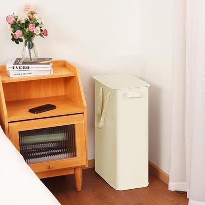 efluky Slim Laundry Basket with Lid, Narrow Laundry Hamper with Handles, Collapsible Dirty Clothes Hamper, Tall Laundry Bin for Laundry Room, Dorm and Bedroom, 55L Beige