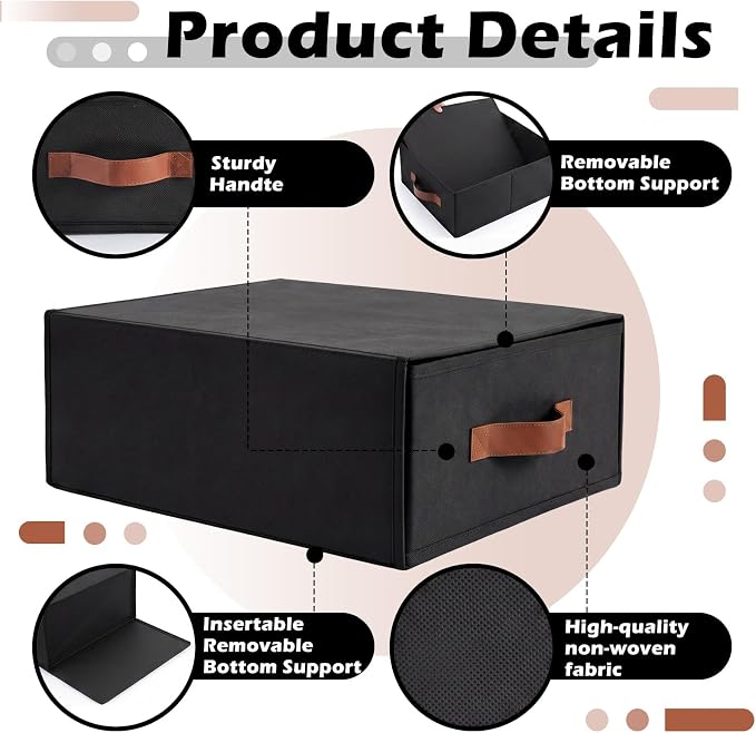 Windyun 4 in 1 Stackable Storage Drawers Closet Organizer with Dividers for Socks Underwear Bras Scarves Ties Large Dresser Organizer Bins Foldable Clothes Storage Boxes, 12 x 15 x 6 Inch(Black)
