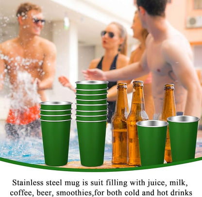 Mimorou 20 Pack 16 oz Stainless Steel Pint Cups Metal Cups Unbreakable Drinking Water Tumblers Stackable Tumbler for Adults Bar Home Restaurant Travel Picnic Camping Outdoor (Bright Green)