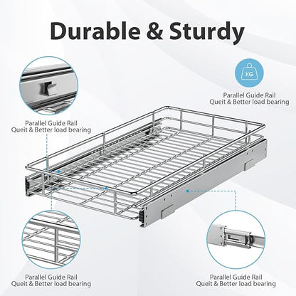 ZOINLIY Pull Out Cabinet Organizer, Versatile Slide Out Kitchen Organizers and Storage,Heavy Duty Drawer Cupboard Storage Basket, Smooth Sliding, Chrome Finish (26.8 * 21inch)