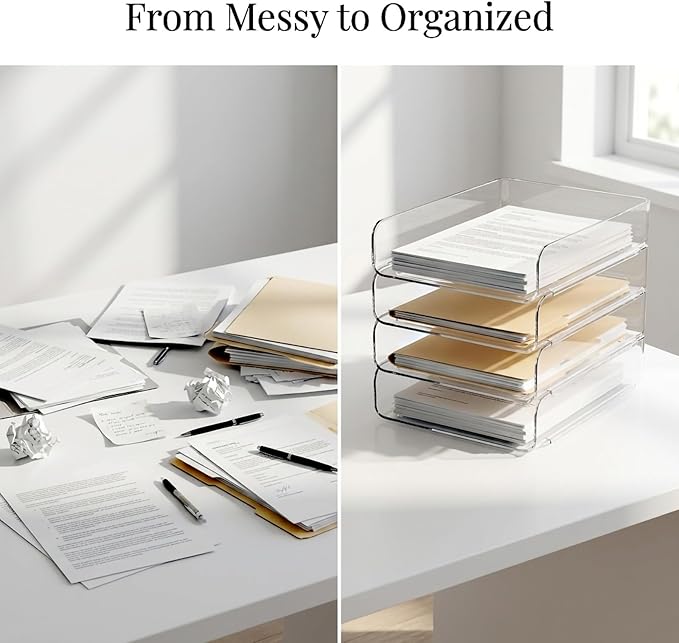 DCA 4 Tier Clear Desk Organizer, Stackable Paper Tray, Acrylic File Holder Paper Organizer for Office, Home, School, Letter & A4 Size