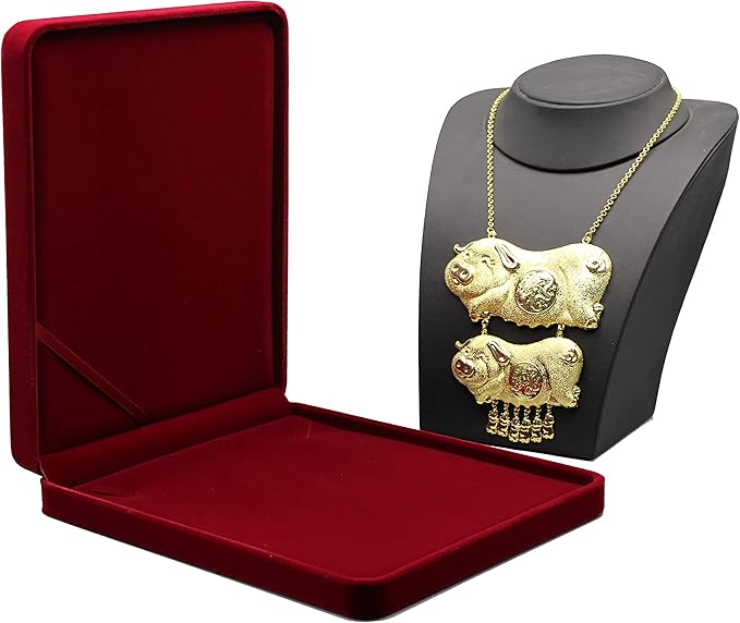 Jewelry Set Velvet Box Necklace Earring Ring Necklace Bracelet Gift Display Case Wedding Jewelry Storage Holder (Wine Red For Chunky Collar Necklace)
