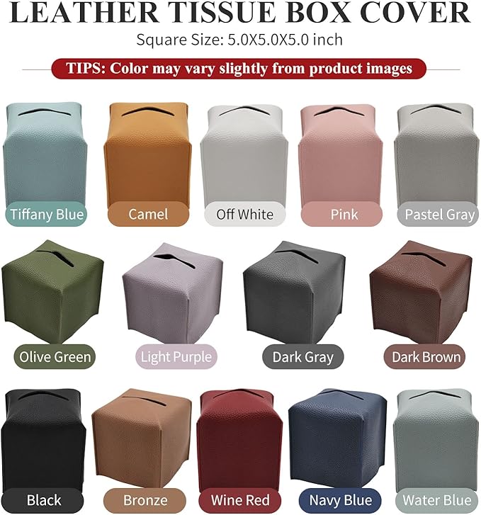 Livelab Tissue Box Cover, Square Decorative PU Leather Tissue Box Holder Modern Tissue Case Facial Paper Organizer Dispenser for Bathroom, Vanity Countertop, Night Stands, Desk, Car 5X5X5'' | Black