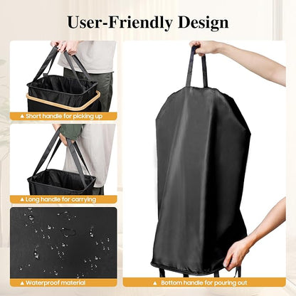 Foluck Large Laundry Hamper, 75L Waterproof Laundry Basket with Lid and Removable Bag, Collapsible Tall Clothes Hamper with Bamboo Handles for Clothes Toys in Dorm Bedroom Bathroom, Black