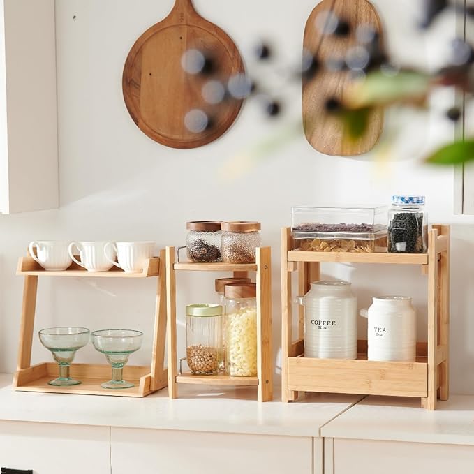 GOBAM Bamboo Makeup & Countertop Organizer, Large - 2 Layer Cosmetics, Lipsticks, Jewelry, Brushes, Hair Accessories & Perfume Organizer for Dresser, Easy Assembly - Natural