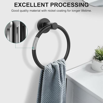 SetSail Towel Holder for Bathroom Wall Matte Black Towel Ring Stainless Steel Hand Towel Holder 4 Packs Towel Hanger for Bath, Kitchen