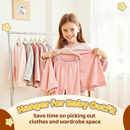Flottian 36-Pack Baby and Kids Velvet Hangers with Clips, Non Slip and Space-Saving Kids Pants Hangers for Baby/Toddler Pants, Skirts, Coats, Beige