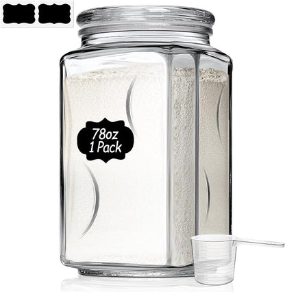 ComSaf 78oz Large Glass Storage Container with Airtight Lid, Thick Square Flour and Sugar Jar for Pantry Organization, Wide Mouth Glass Canister for Rice, Pasta, Cereal, Laundry Detergent