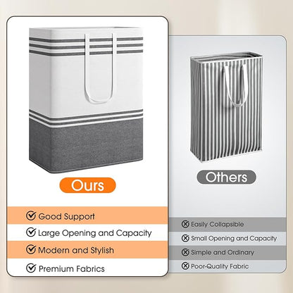 2 Pack Large Home Laundry Basket, Laundry Hamper, Freestanding Waterproof Dirty Clothes Bag, Tall Clothes Hamper - Extended & Reinforced Handles for College Dorm, Family (Light Grey/125L)