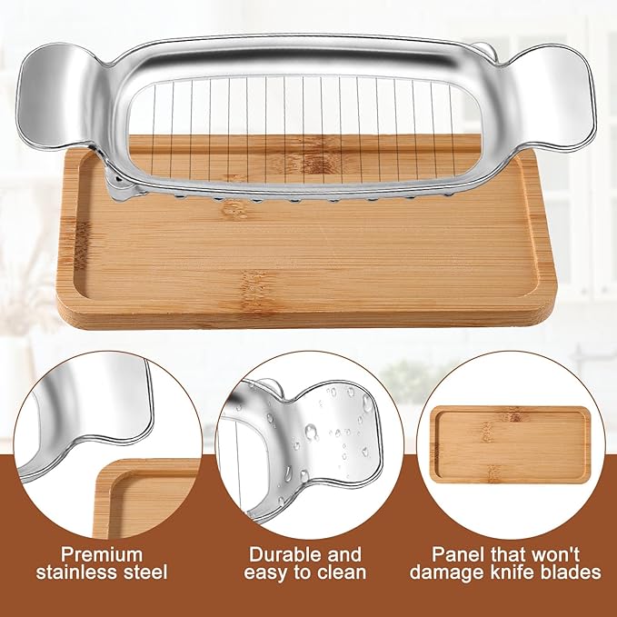 lasuroa Stainless Steel Cheese Cutter and Butter Slicer - Multifunctional Kitchen Food Tool for Block Cheeses and Butter