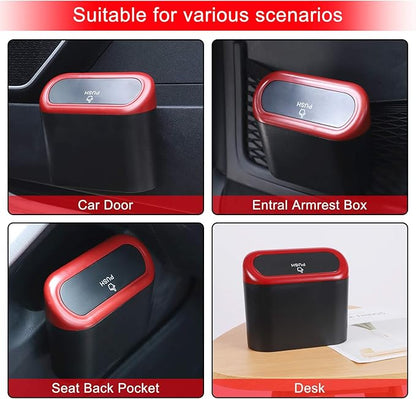 Accmor Car Trash Can with Lid, 2 Packs Mini Vehicle Trash Bin Car Dustbin Garbage Organizer Holder with 2 Roll Trash Bag, Portable Hanging Leakproof Cars Storage Bag Container for Auto, SUV (Red)