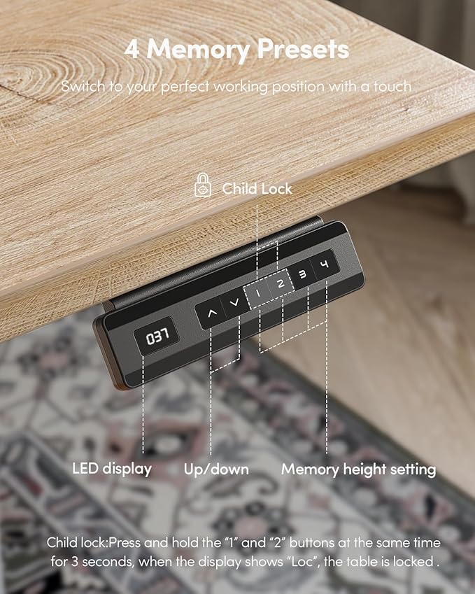 FEZIBO One-Piece Standing Desk Adjustable Height Stand up Home Office Desk, 32x20 Inch Electric Standing Computer Desk, with 4 Memory Presets, Headphone Hook, Maple