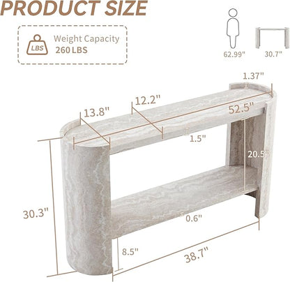 53 Inch Console Table, Modern 2-Tier Entryway Table with Rounded Corners, Narrow Sofa Table Behind Couch for Foyer, Hallway, Living Room,White