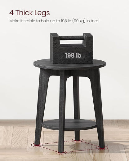 VASAGLE MAEZO Collection - Side Table, 2-Tier Small Round End Table, Nightstand with Tapered Legs, Curved Transitions, for Small Spaces, Living Room, Bedroom, Charcoal Gray ULET283T22