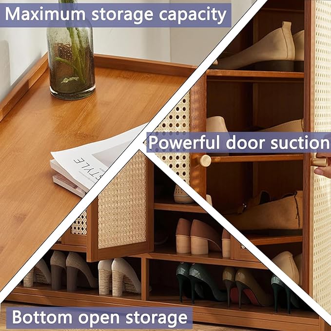 8 Tiers Shoe Cabinet with Acrylic Doors, Large Capacity Bamboo Shoe Cabinet, 40-45 Pairs Shoe Rack, Free Standing Shoe Rack,Entrance for Hallway Living Room (Brown)