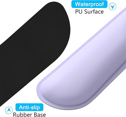 Dapesuom Keyboard Wrist Rest Set, Cute PU Leather Wrist Cushion for Computer Keyboard and Mousepad, Memory Foam Mouse Pad Rests Support with Non-Slip Base for Typing Pain Relief, Laptop, Purple