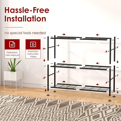 Sakugi Storage Shelves - 3 Tier Shelf Organizer, Heavy Duty Garage Shelving Unit with Leveling Feet, Stable Metal Shelves Organizer for Pantry, Kitchen and Closet, 33.0" W x 12.6" D x 30.4" H, Black