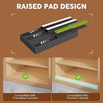 Seinloes 2 Pack Expandable (9"-14") Pull Out Cabinet Organizer 21" Deep With Raising Pad for Framed Cabinets,Upgrade 3 Slide Rails Slide Out Drawers,No Drill Roll Out Shelves Adhesive,Black