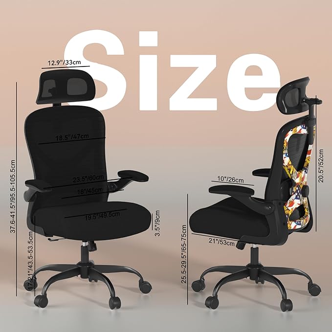 Office Chair for Back & Neck Pain Relief, Virgin Foam Seat, 2D Adjustable Lumbar & 3D Headrest, Flip-Up Armrests, Tilt & Rock for Relaxation (English, Black/UF)