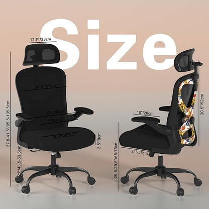 Office Chair for Back & Neck Pain Relief, Virgin Foam Seat, 2D Adjustable Lumbar & 3D Headrest, Flip-Up Armrests, Tilt & Rock for Relaxation (English, Black/UF)