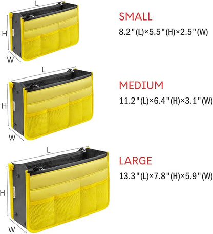 Vercord Purse Organizer Insert for Handbags Bag Organizers Inside Tote Pocketbook Women Nurse Nylon 13 Pockets Yellow Large