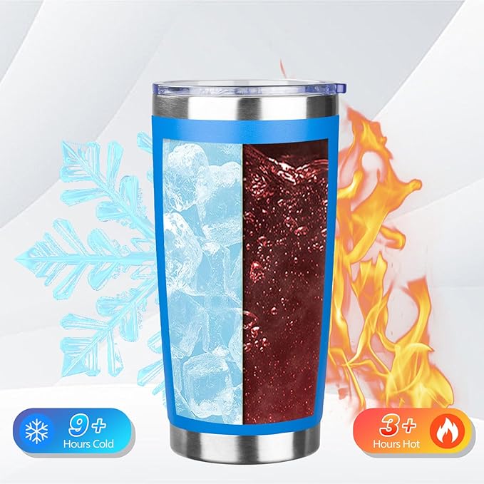 20oz Tumbler Bulk with Lid and Straw, Stainless Steel Double Wall Vacuum Insulated Travel Mug, Powder Coated Coffee Cups for Hot and Cold Drinks,Funny Gifts for Women Men(Scuba blue,1)
