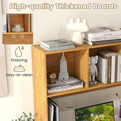 Desk Hutch, Desktop Shelf with 4 Shelves, Desk Bookshelf w/Anti-Toppling Devices, Wood Table Top Bookshelf Organizer, Small Desk Shelf for Study, Office, Dorm (Burlywood, 4 Shelves)