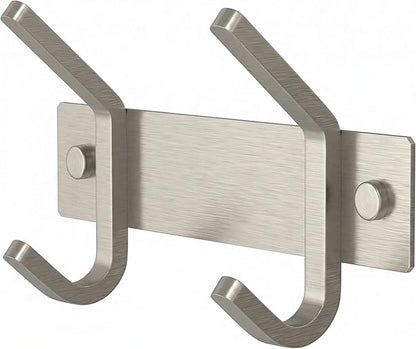 Small Coat Rack Wall Mount – Brushed Nickel 6 Inch Stainless Steel Hook Rail with 2 Heavy Duty Double Coat Hooks – Wall Mounted Coat Hanger for Entryway, Bathroom, Bedroom, Towel, Hat Organizer