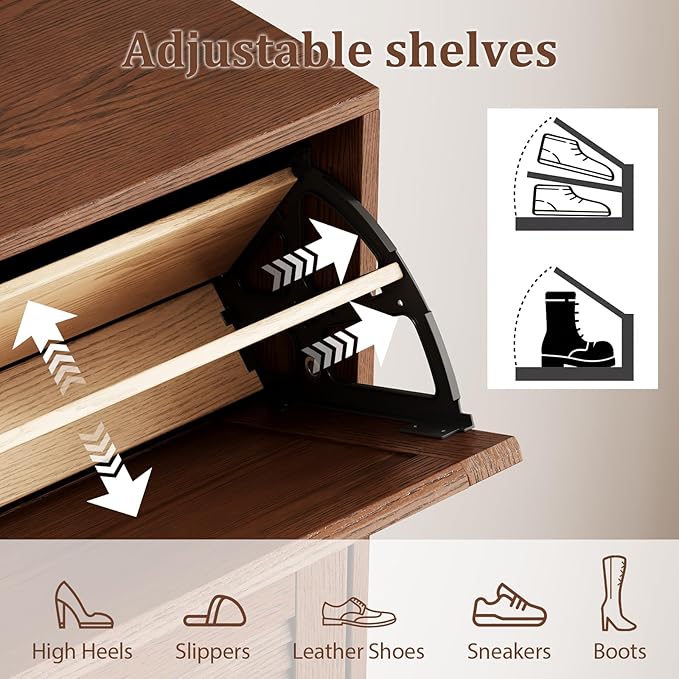 KungFuWood Soild Wood Shoe Storage Cabinet with 3 Flip Drawers for Entryway,Narrow Shoe Rack Cabinet with Adjustable Shelves,Morden Hidden Shoe Organizer,Foyer, Hallway