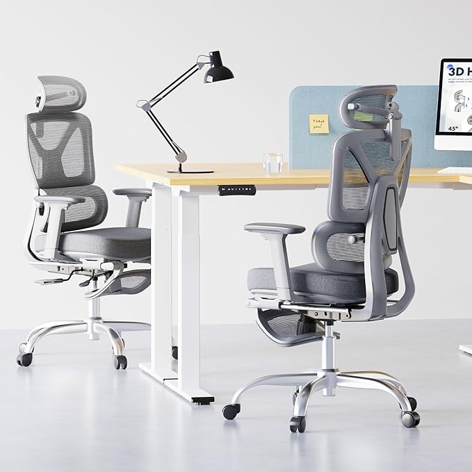 FLEXISPOT ErgoX Premium Ergonomic Office Chair with Footrest- Adjustable 3D Armrests, Dynamic Lumbar Support, Recline & Tilt Function, Mesh Seat, for Home & Office Use,Grey Foam
