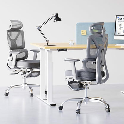 FLEXISPOT ErgoX Premium Ergonomic Office Chair with Footrest- Adjustable 3D Armrests, Dynamic Lumbar Support, Recline & Tilt Function, Mesh Seat, for Home & Office Use,Grey Foam