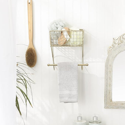 DII Rustic Farmhouse Bathroom Décor, Metal Storage, Small Towel Bar, Gold