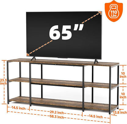 Aquzee TV Stand for 55 Inch TV, 49.2” Wide Entertainment Center with Open Storage, Wood & Metal Console Table and Media Furniture for Living Room Bedroom, Rustic Brown