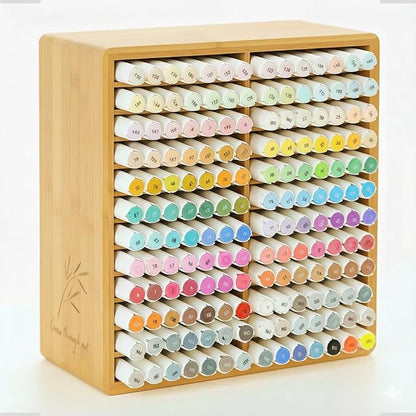 Marker Organizer for 168 Markers,Bamboo Wooden Desk Storage Organizer Rack,Markers Pens Pencils Art Brushes Storage Holder for Home Classroom Office Decor