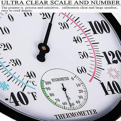 Indoor Outdoor Thermometer Large Wall Thermometer-Hygrometer Waterproof Does not Require Battery (Black)