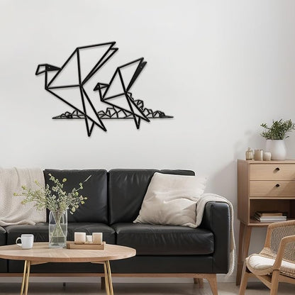 SIGNLEADER Metal Wall Art Decor Origami Birds in Flight Modern Abstract Wall Sculpture Hangings Home Decoration for Living Room, Bedroom, Bathroom, Kitchen, Outdoor - 18" Black
