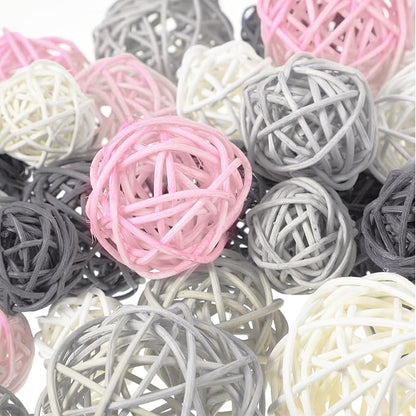 Patelai 36 Pcs Wicker Rattan Balls Decorative Balls for Vase Centerpiece Bowls Orbs Filler for Home Decor,4 Sizes(White, Pink, Light Grey, Dark Grey)