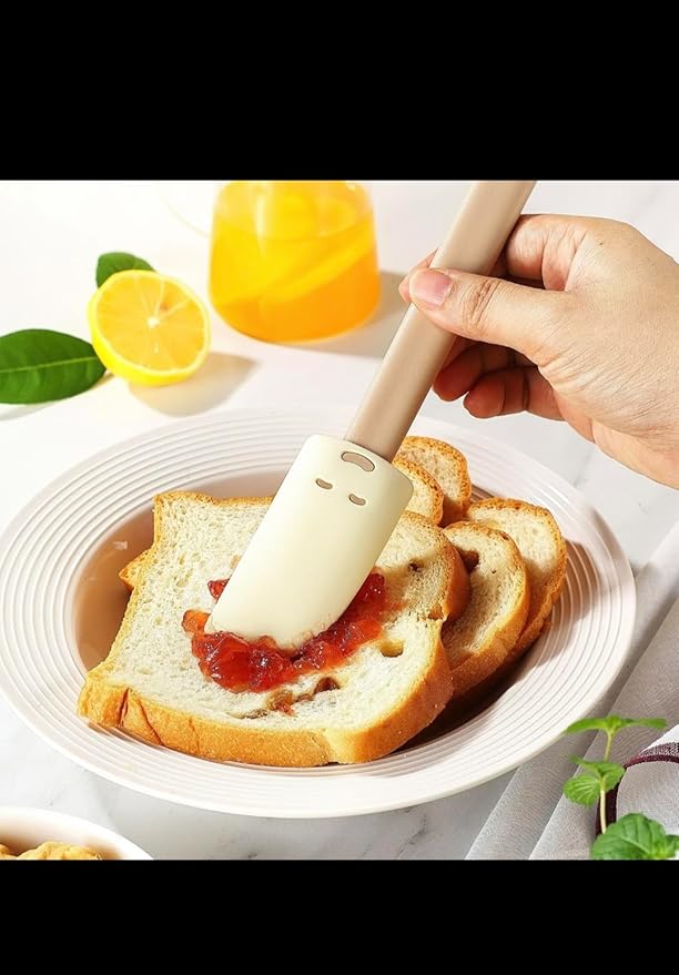 Silicone Baking Brush and Spatula Set, 2-Piece Heat Resistant BPA Free Silicone Kitchen Utensils, Non-Stick, Dishwasher Safe, Cute Smiley Face Design for Baking & Cooking