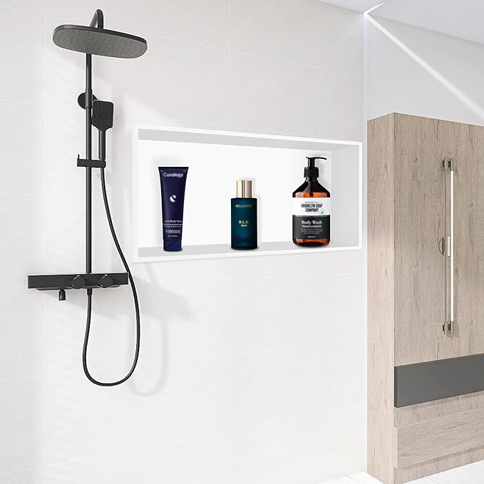 Shower Niche 24" X 12" White, Stainless Steel Wall Niche Recessed Shower Shelf for Bathroom Storage, No Tile Needed Over Mount Installation