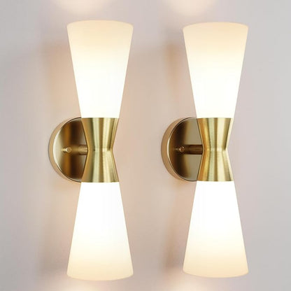 Wall Sconces Set of 2 for Bathroom, Modern Indoor Vanity Light Fixtures 17", Up Down Lighting, Wall Mount Lamp for Living Room Bedroom Hallway Stairway Fireplace Mirror E26 Base 2PC White&Gold