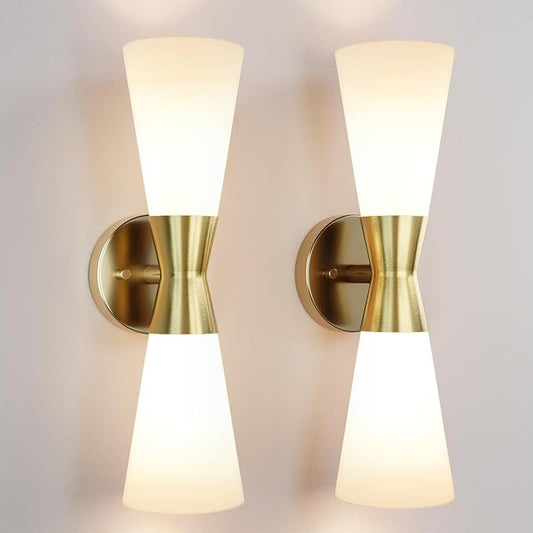 Wall Sconces Set of 2 for Bathroom, Modern Indoor Vanity Light Fixtures 17", Up Down Lighting, Wall Mount Lamp for Living Room Bedroom Hallway Stairway Fireplace Mirror E26 Base 2PC White&Gold