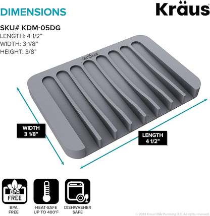 KRAUS Multipurpose Self-Draining Silicone Soap Dish/Sponge Holder for Bathroom or Kitchen Counter in Dark Grey, KDM-05DG