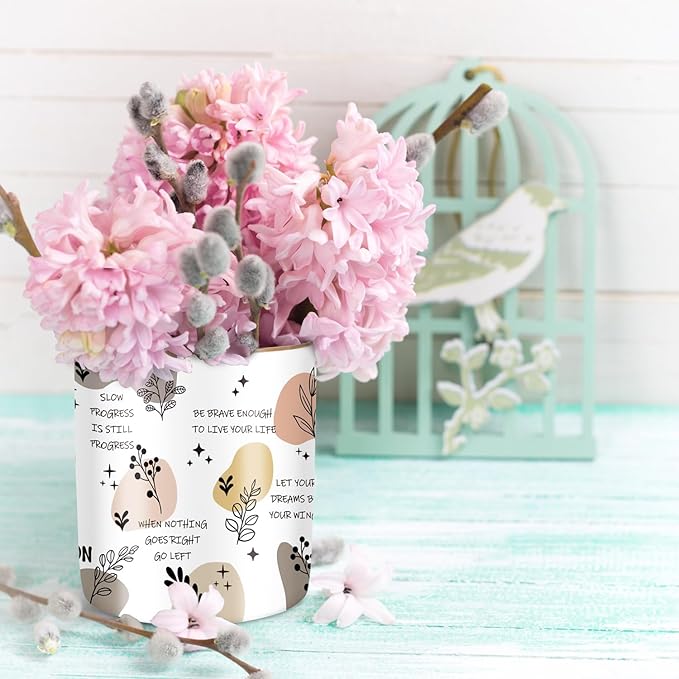 WAVEYU Cute Desk Pencils Pen Holder, Pencil Cup Holder for Desk, Ceramic Desktop Storage Pen Pencil Organizers Stationery Supplies for Office, Home, Words Pattern